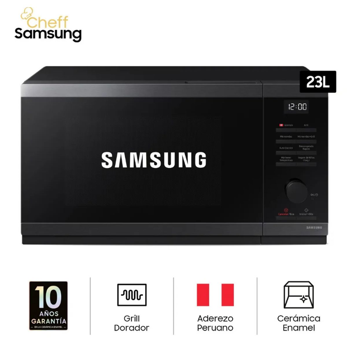 SAMSUNG - Microondas Samsung 23LT con dorador Acero Inoxidable MG23DG4524AGPE