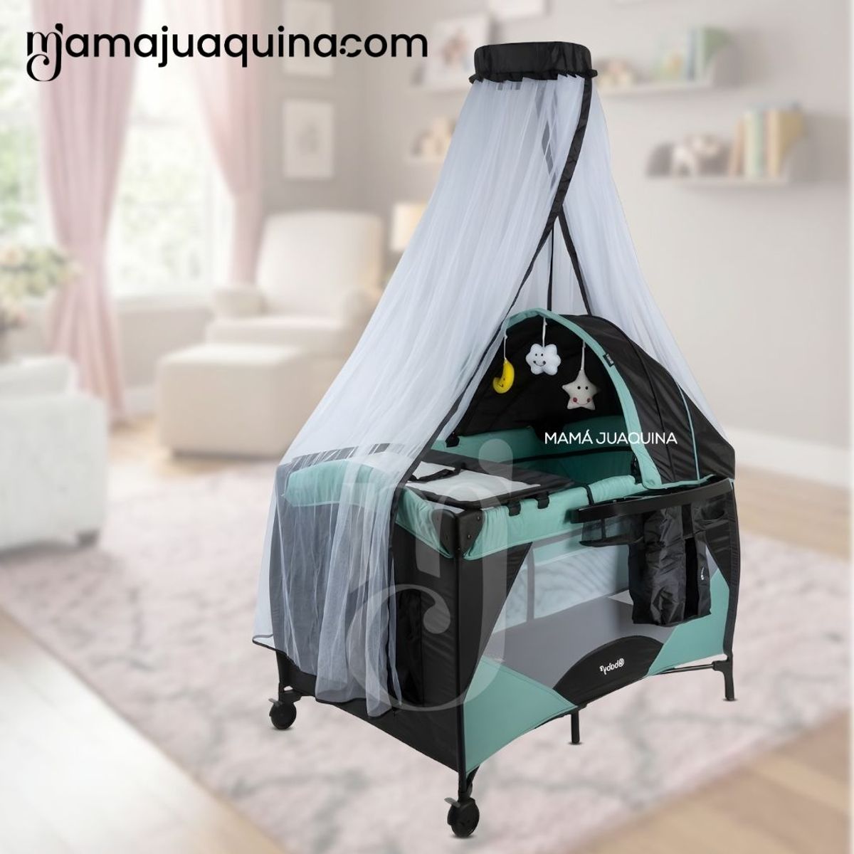 BABY - Cuna Corral de Lujo «IRIS» Light Green con Colchón