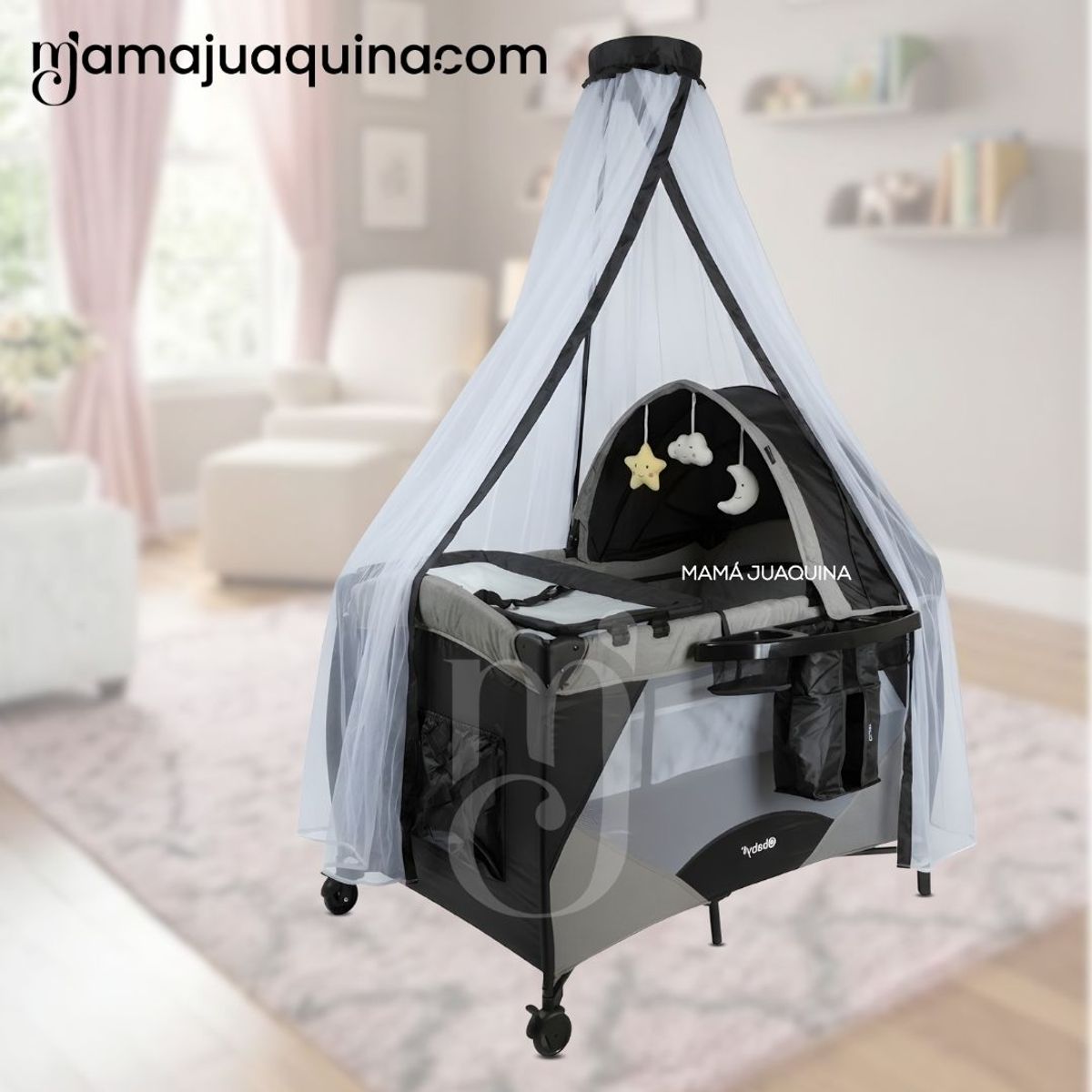 BABY - Cuna Corral de Lujo «IRIS» Gray con Colchón