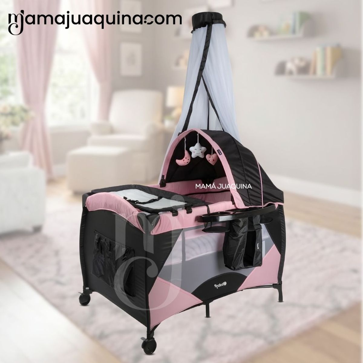 BABY - Cuna Corral de Lujo «IRIS» Pink con Colchón
