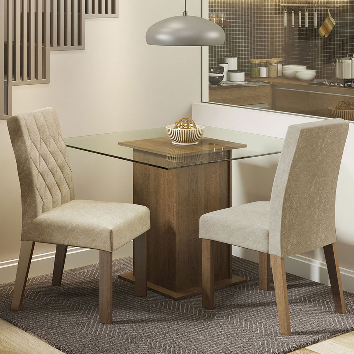MADESA - Juego de Comedor Aline con 4 Sillas - Encimera Cuadrada de Cristal