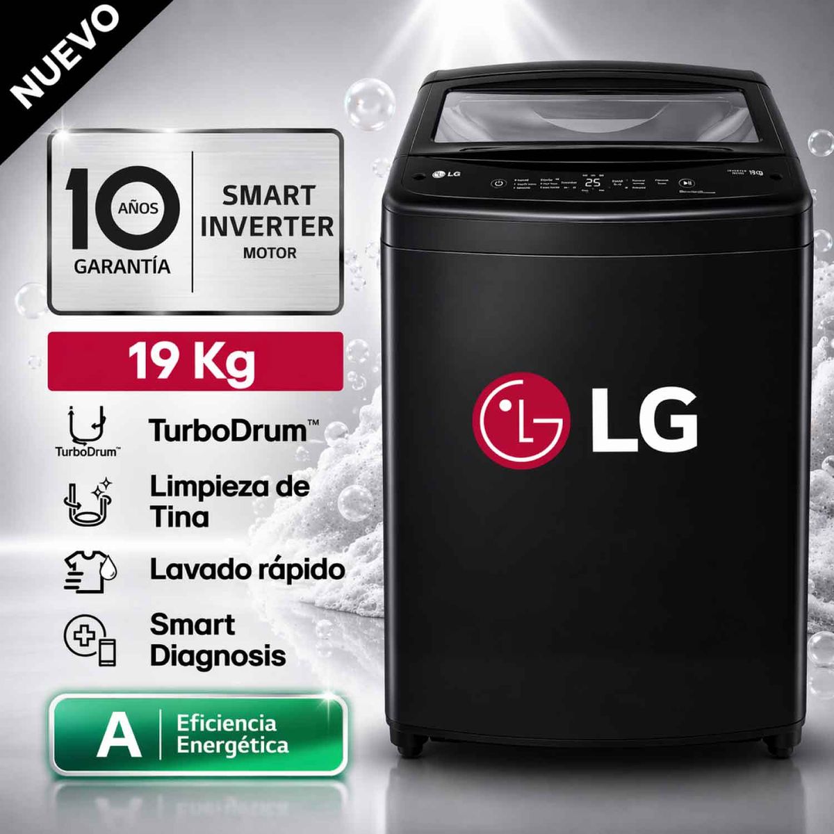 LG - Lavadora LG Turbodrum 19KG WT19OBVTB Negro 2025