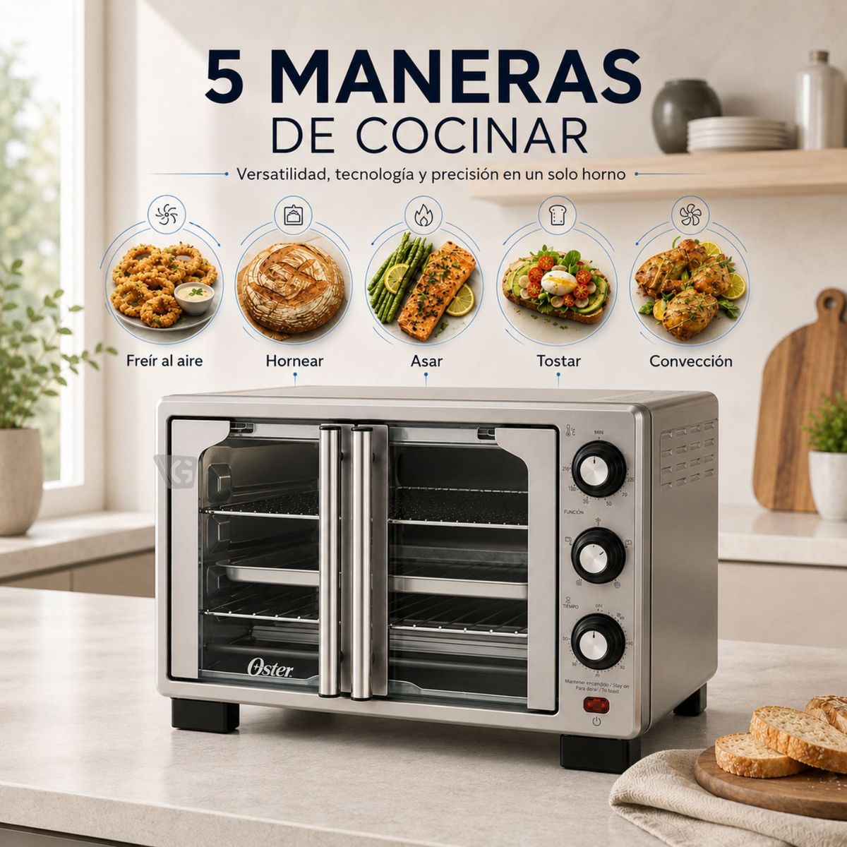 OSTER - Horno con freidora de aire Oster® de 25 litros, puertas francesas, TSSTTV25FDMAFNS