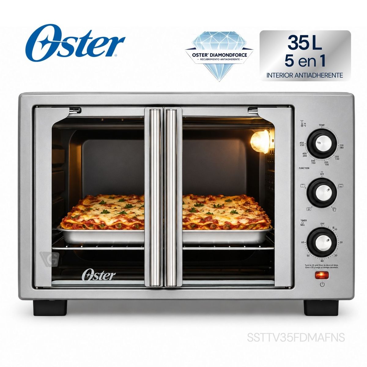 OSTER - Horno con freidora de aire Oster® de 35 litros, puertas francesas, TSSTTV35FDMAFNS