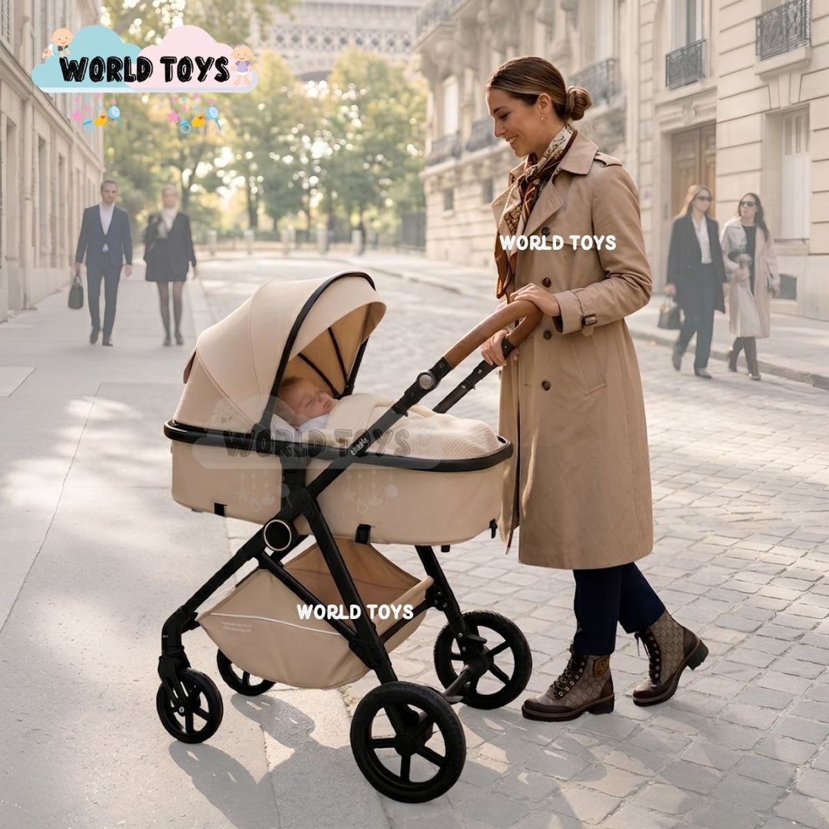 BABY - Coche Moisés Travel System «GRAND KINDY» con Porta Bebé & Bolsa Pañalera Beige