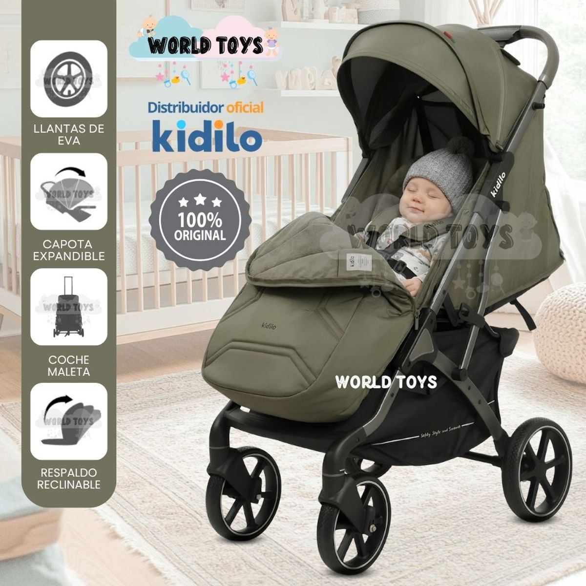 BABY - Coche Maleta de Paseo Kidilo «INDIGO» Colección Exclusiva Green
