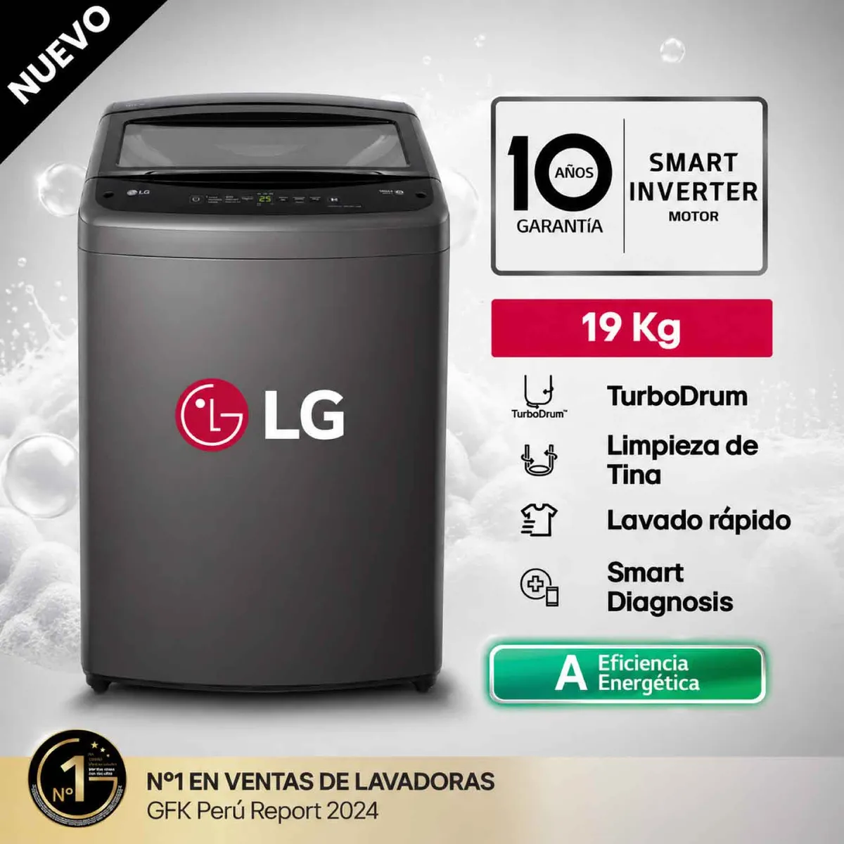 LG - Lavadora LG 19 Kg TurboDrum Carga Superior Negro  WT19BVTB