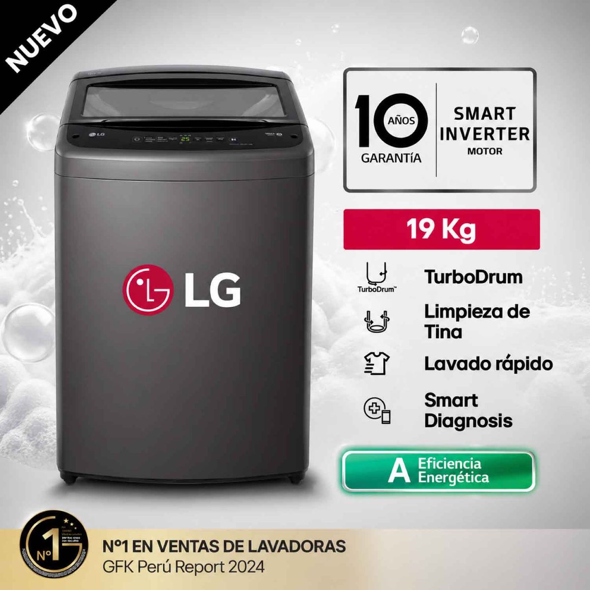 LG - Lavadora LG 19 Kg Turbodrum Carga Superior Negro WT19BVTB