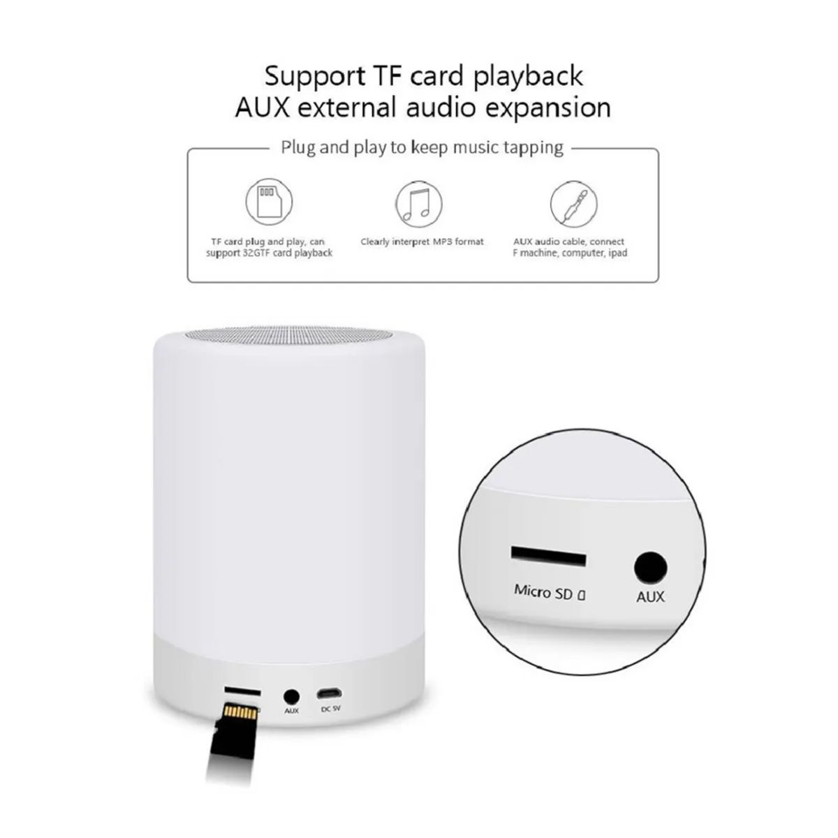 OEM - Mini Parlante Bluetooth Touch RGB con Lámpara LED