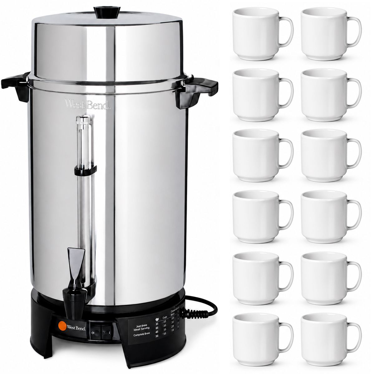 FRITECSA - Cafetera Westbend para Café Pasado De 16.3 litros + 12 Tazas Melamine Thunder Group