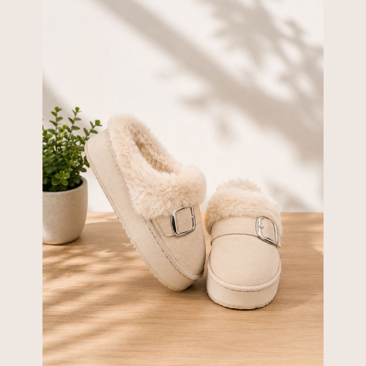 GENERICO - Pantuflas Plush Abrigadoras para Mujer - Modelo Cozy Buckle