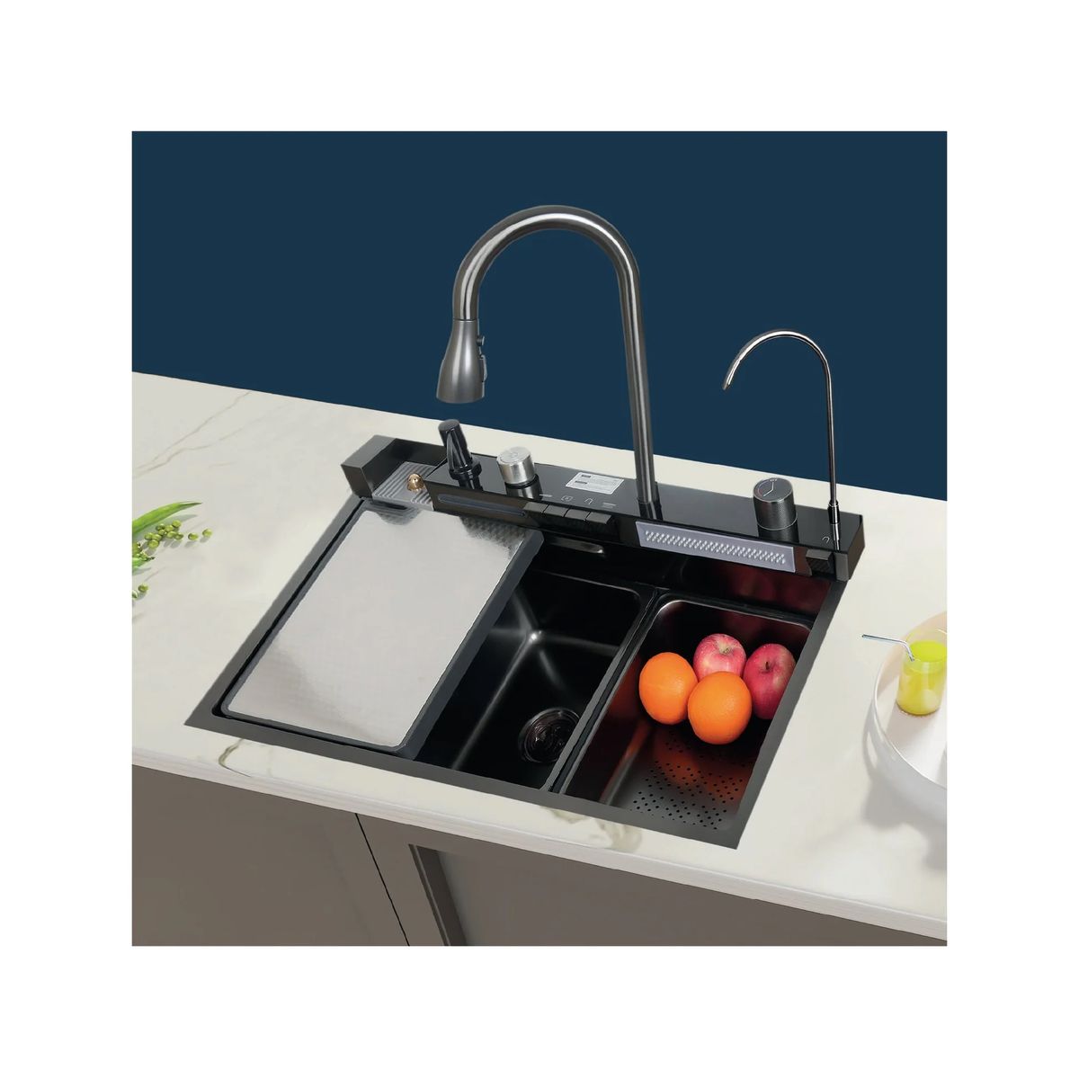 FRATELLI - BL-7546B - Lavadero Multifuncional de Acero Inox. 304 Nano Black C/mezc+filtro 75x46x22Cm - Fratelli