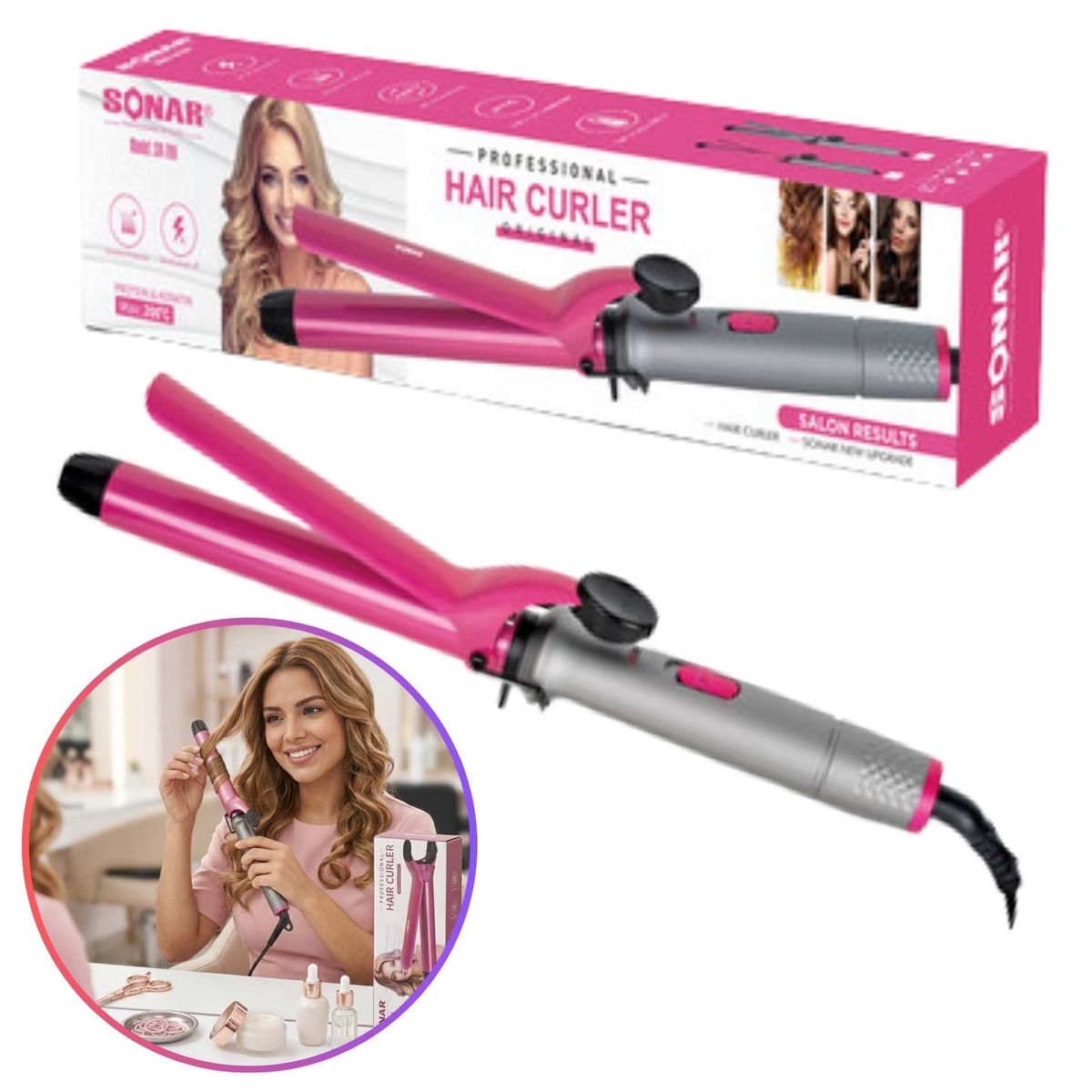 SONAR - Rizador Ondulador Profesional para el Cabello 200°C Rizos de Larga Duración.