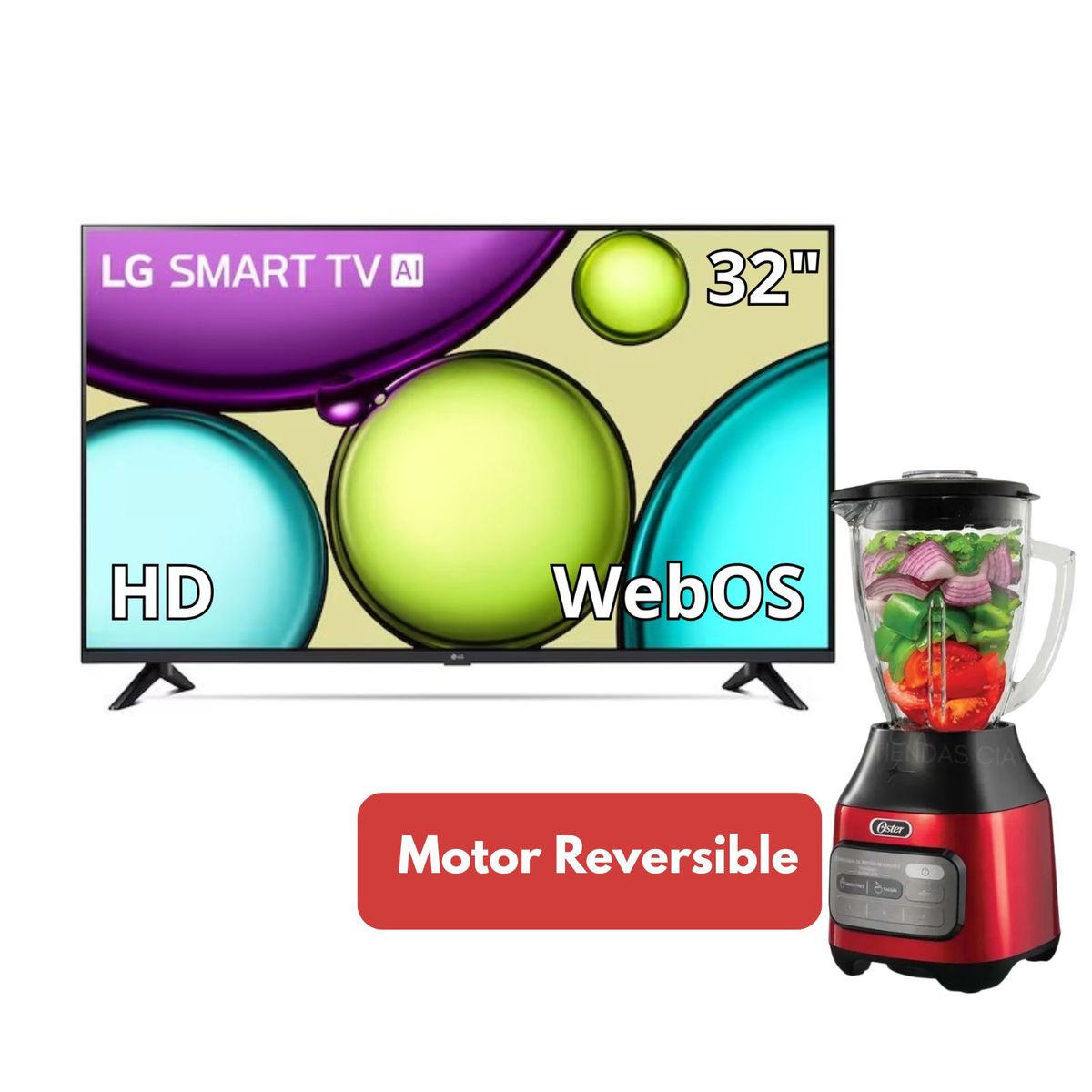 LG - Televisor LG 32 Pulgadas WebOS HDR10 32LR600BPSC + LICUADORA OSTER 1.5 LT REVERSIBLE BLSTPEG-CRT