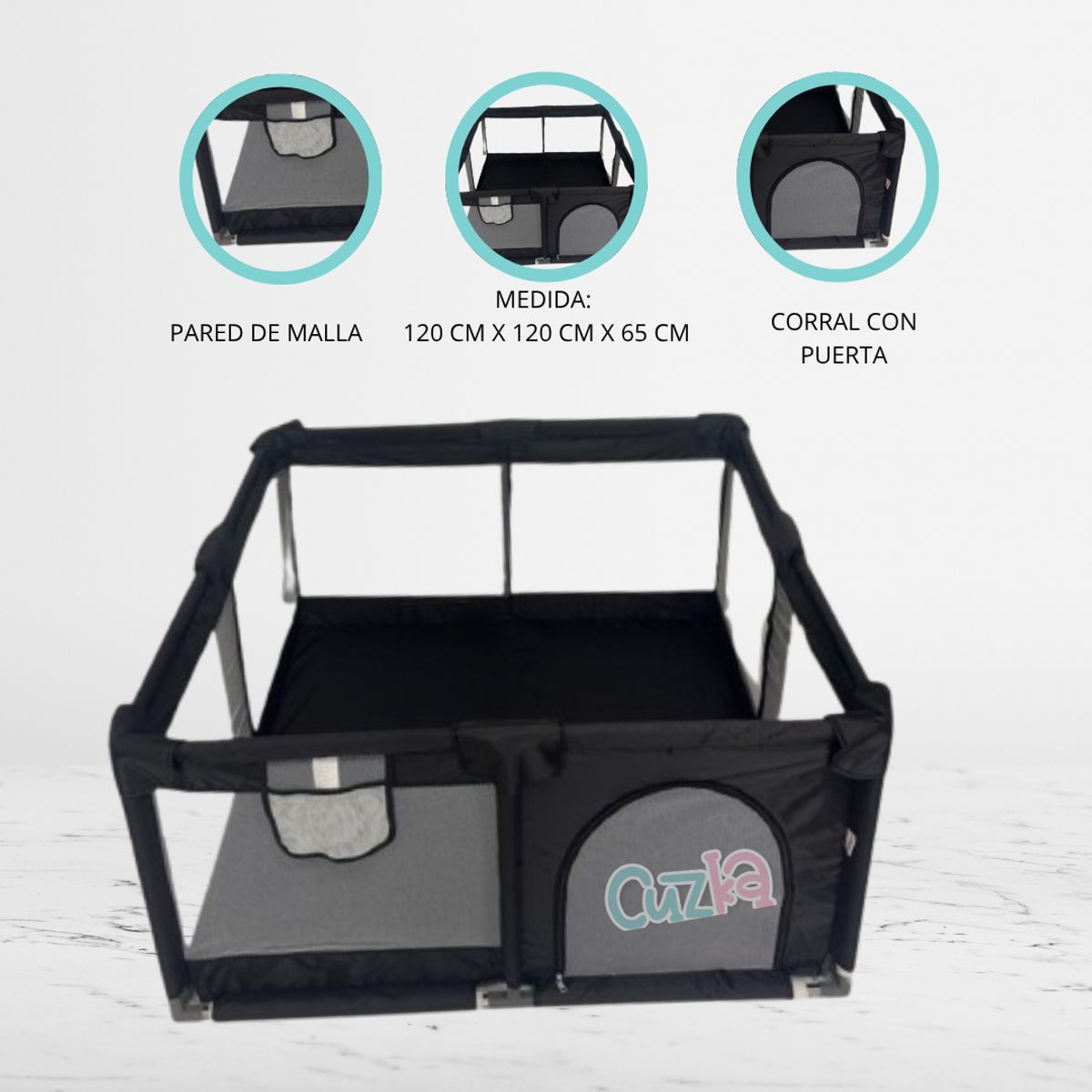 Corral Plegable para Bebé «PETITE» Black, marca CUZKA - Foto Principal