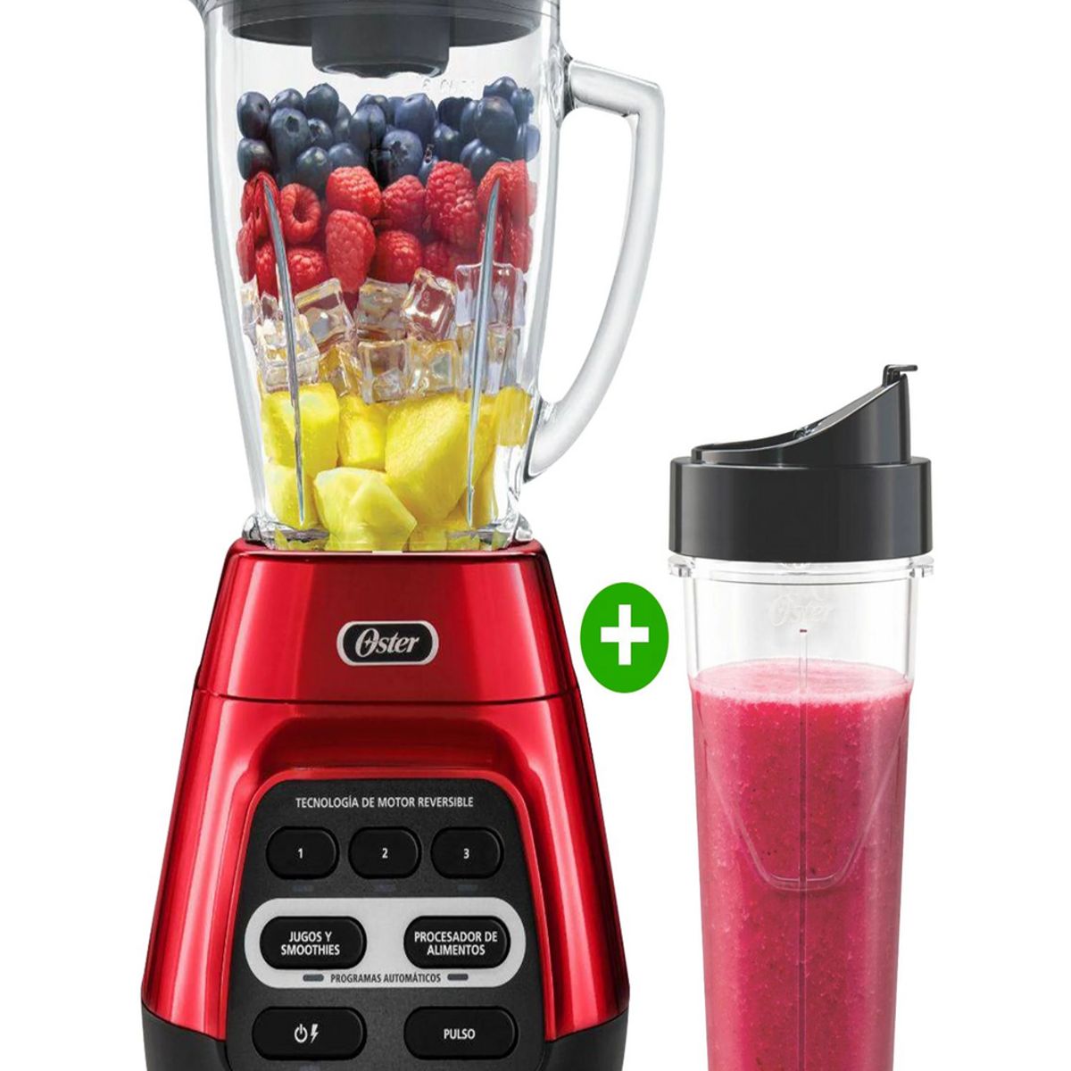 OSTER - Licuadora Oster 1000 Watts Reversible + Vaso BLSTPYG1310RBG + Sandwichera Oster Rojo CKSTSM2885R