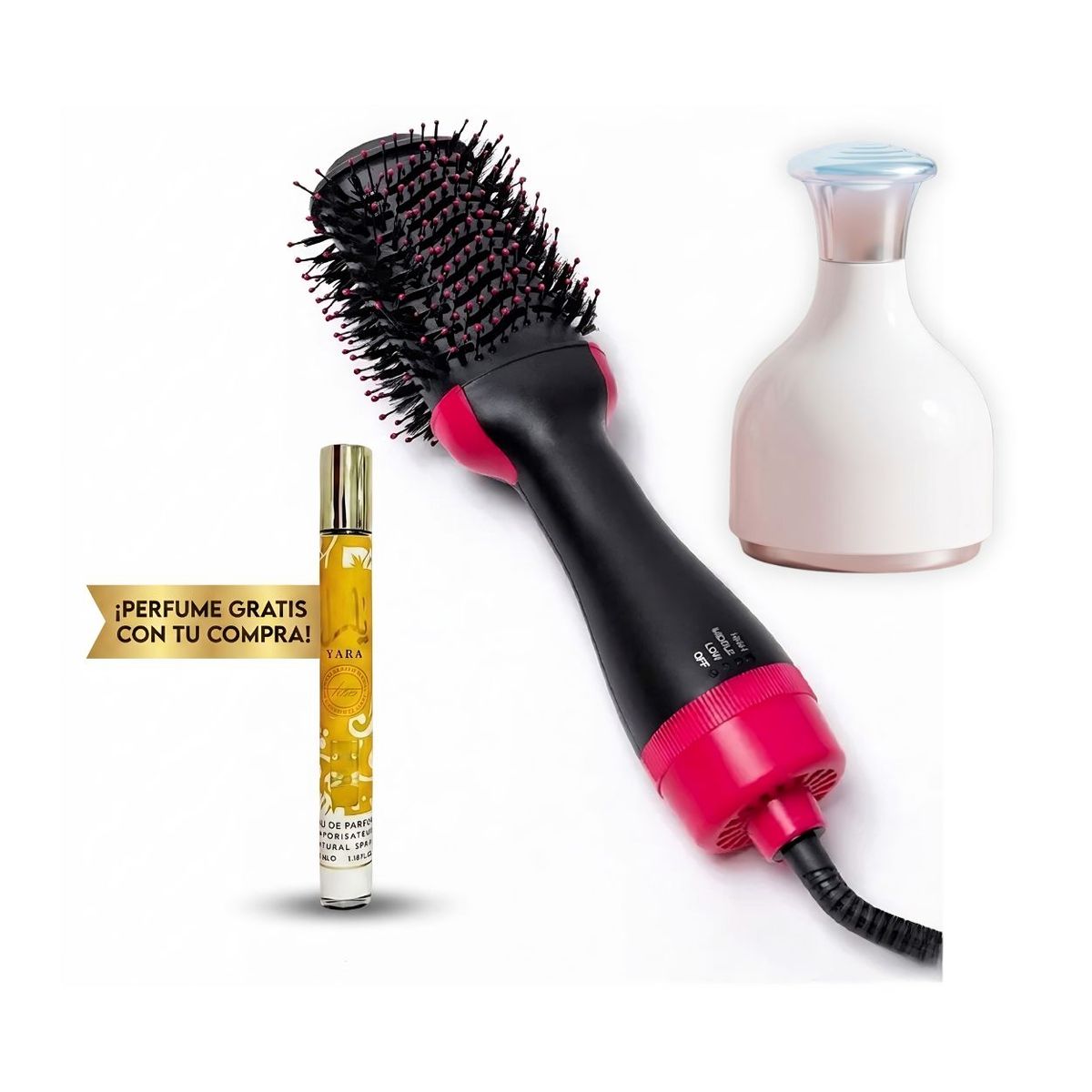 GENERICO - Pack Cuidado Cepillo Secador Voluminizador y Masajeador Facial Terapia Fría + Perfume de Regalo