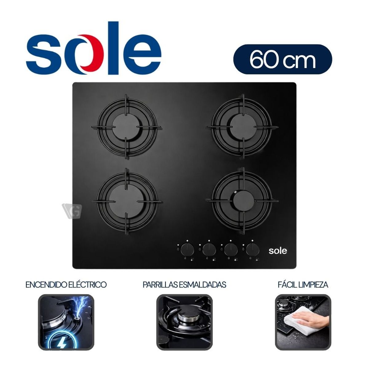 Sole - Encimera Vidrio Templado Sole A Gas 60cm SOLCO049V2