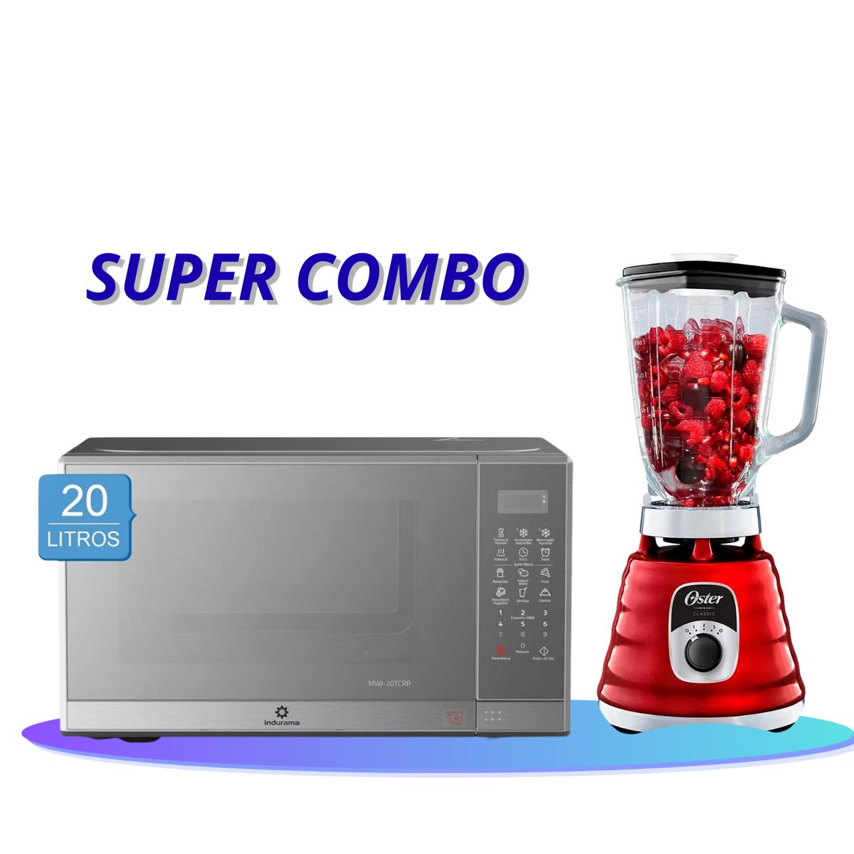 INDURAMA - Horno microondas 20lt MWI 20TCRP + Licuadora Oster 3 Velocidades 1.25L Roja
