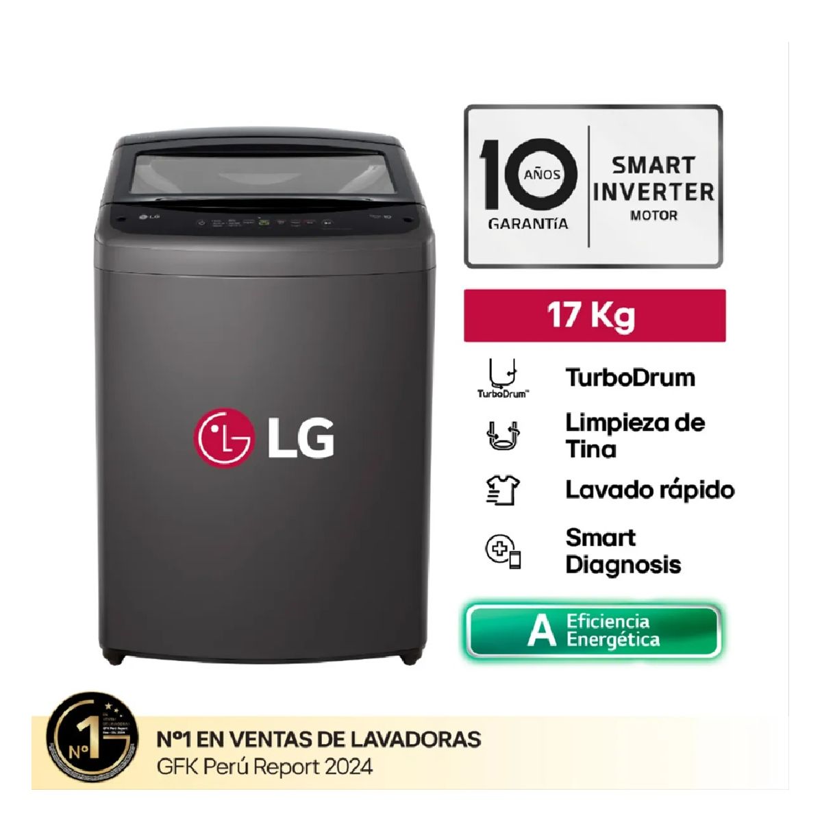 LG - LAVADORA LG 17 KG CARGA SUPERIOR WT17BVTB NEGRO CLARO