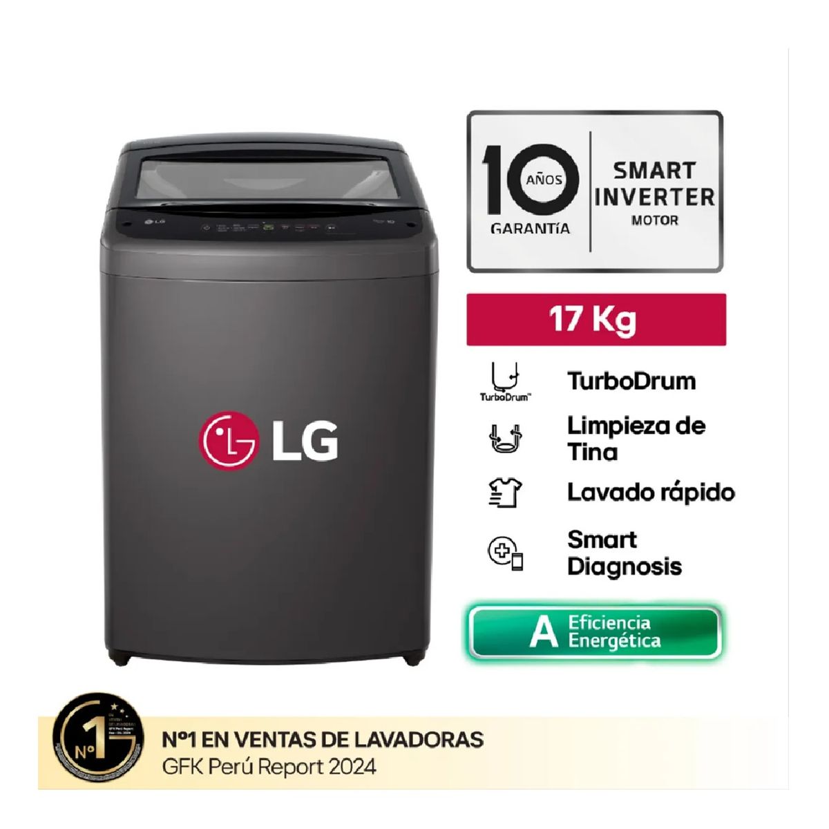 LG - LAVADORA LG 17 KG CARGA SUPERIOR WT17BVTB NEGRO CLARO
