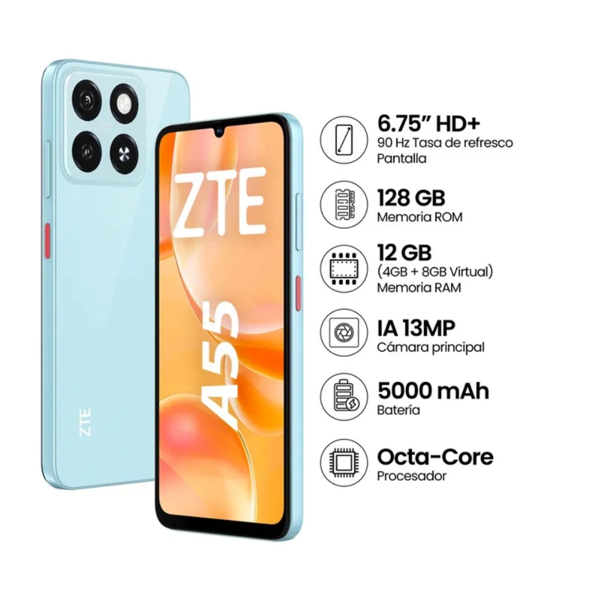 ZTE - Celular ZTE A55 6.75"  Pulg. 4GB RAM 128GB Android 14 - Azul