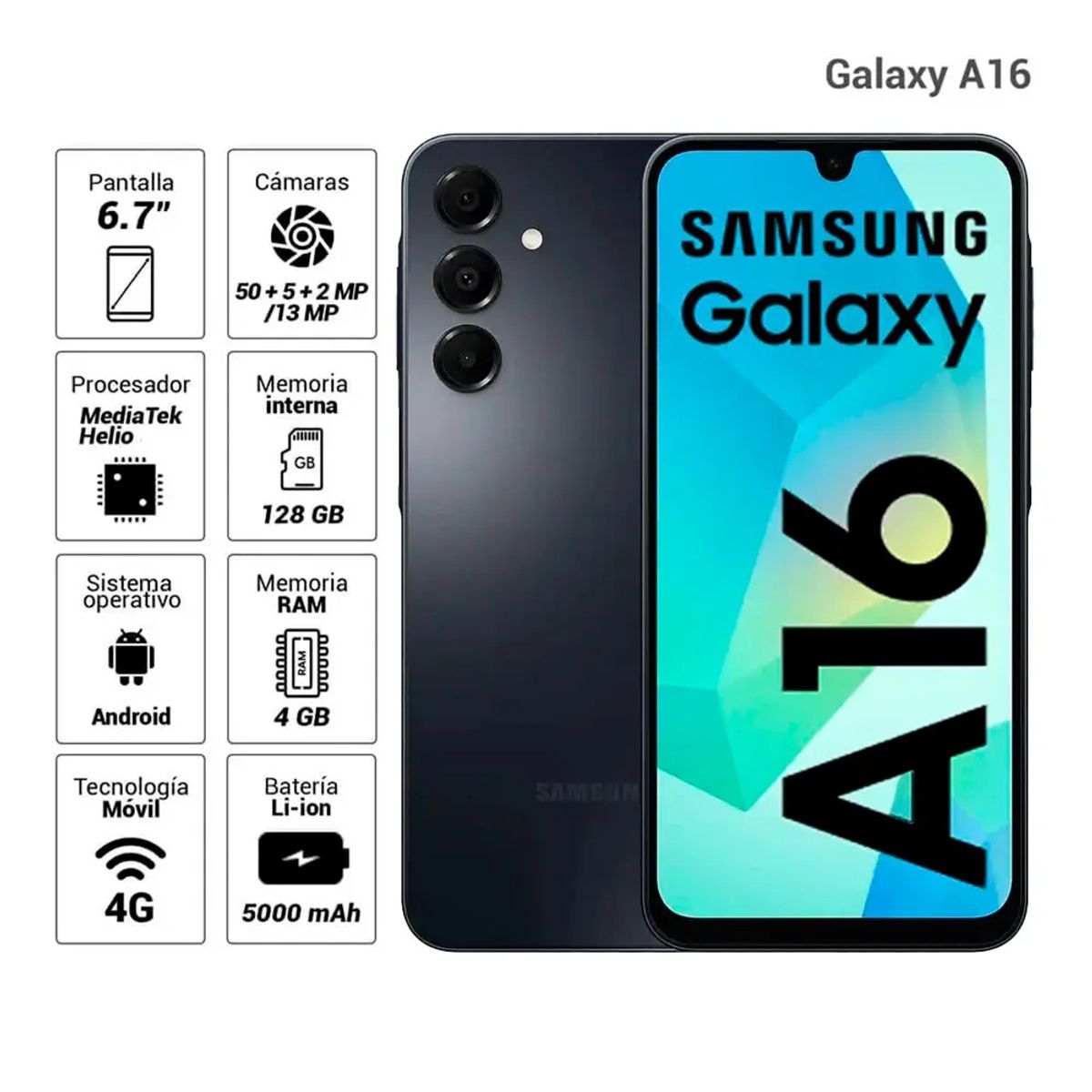 SAMSUNG - Smartphone SAMSUNG Galaxy A16 4G LTE / 6.7"/  4GB+ 128GB/  Batery 5000mah / IP54