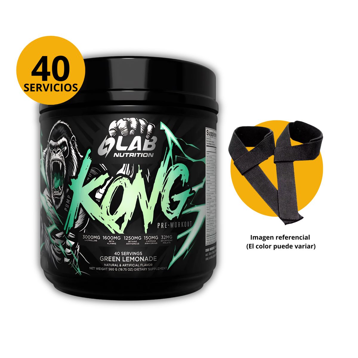 LAB NUTRITION USA - PRE ENTRENO PUMP KONG 560 GR + STRAPS