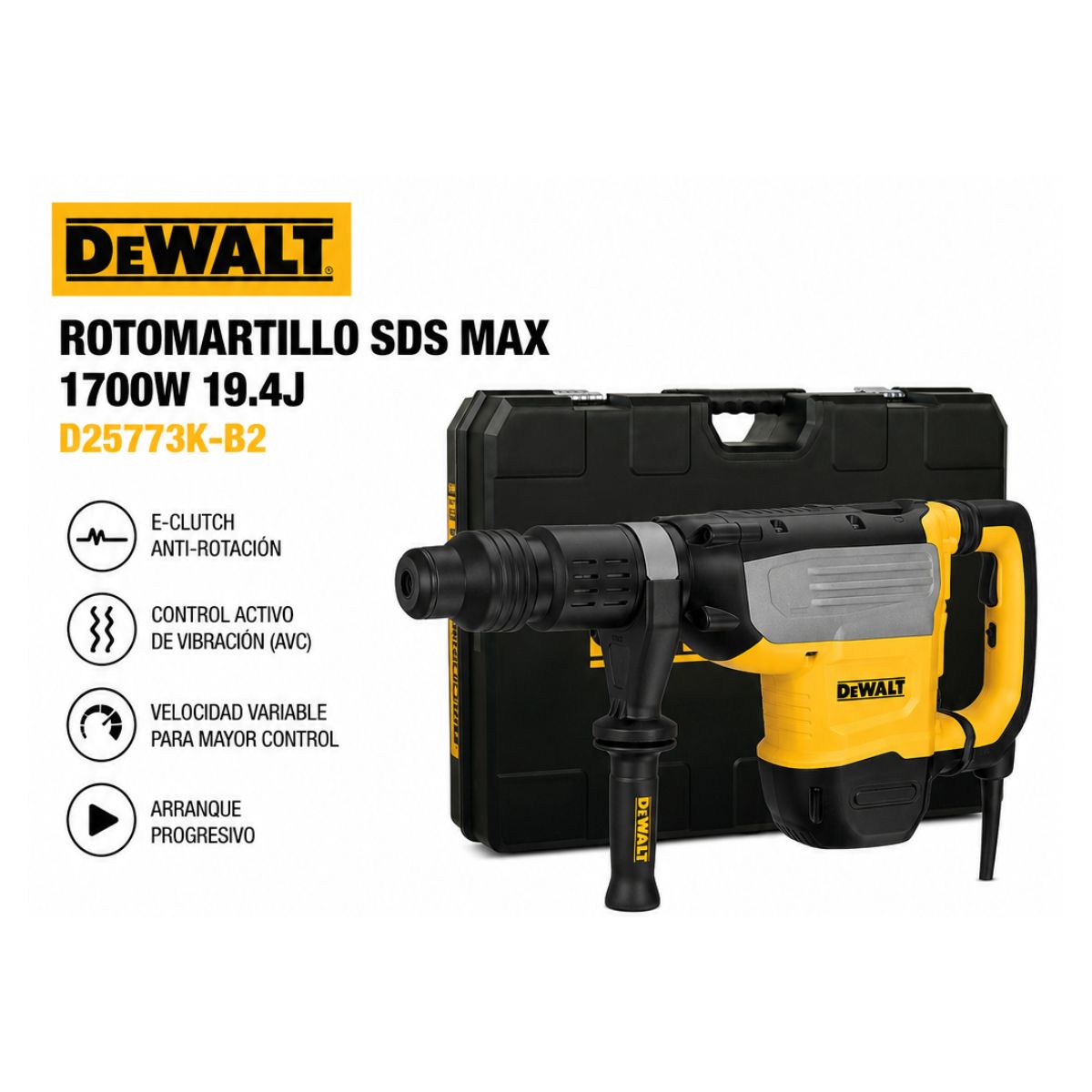 DEWALT - Rotomartillo SDS Max 1700W 19.4J  DEWALT D25773K-B2