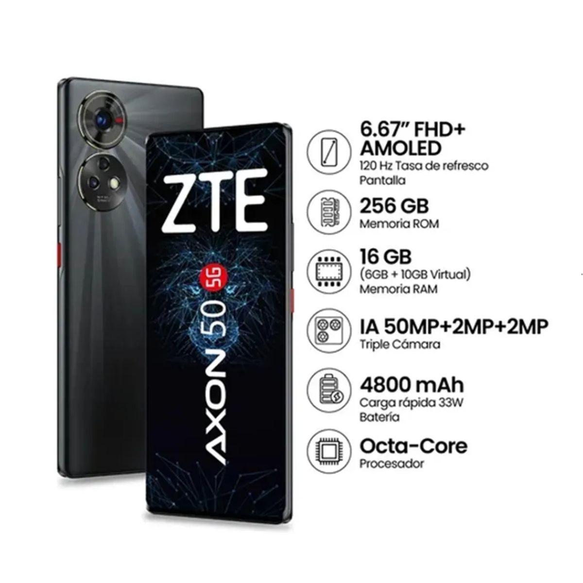 ZTE - Celular ZTE Axon 50 5G 6.67"  Pulg. 6GB RAM 256GB Android 13 - Negro
