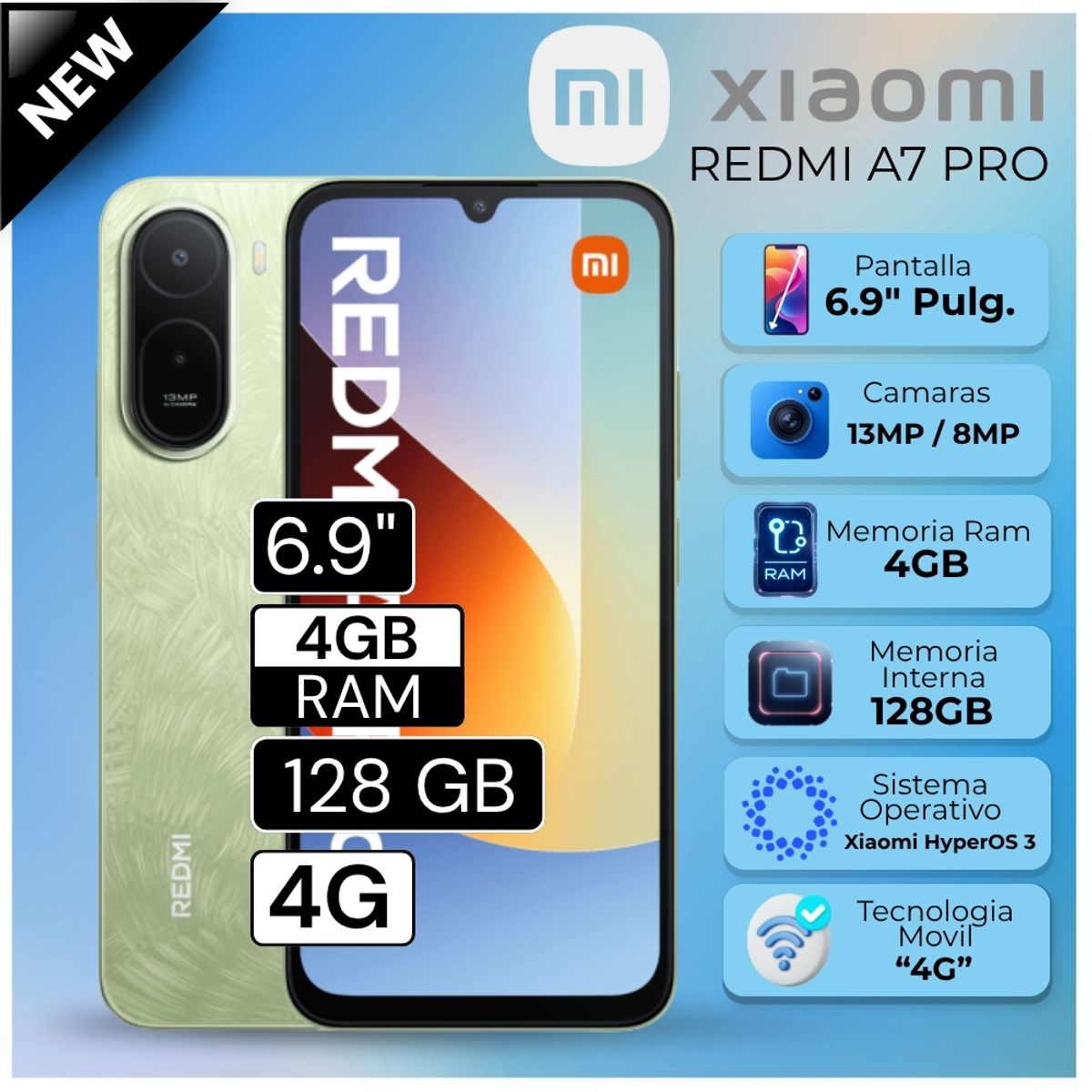 XIAOMI - Celular Xiaomi Redmi A7 Pro 6.9"  Pulg. 4GB RAM 128GB Xiaomi HyperOS 3 - Verde Palmera