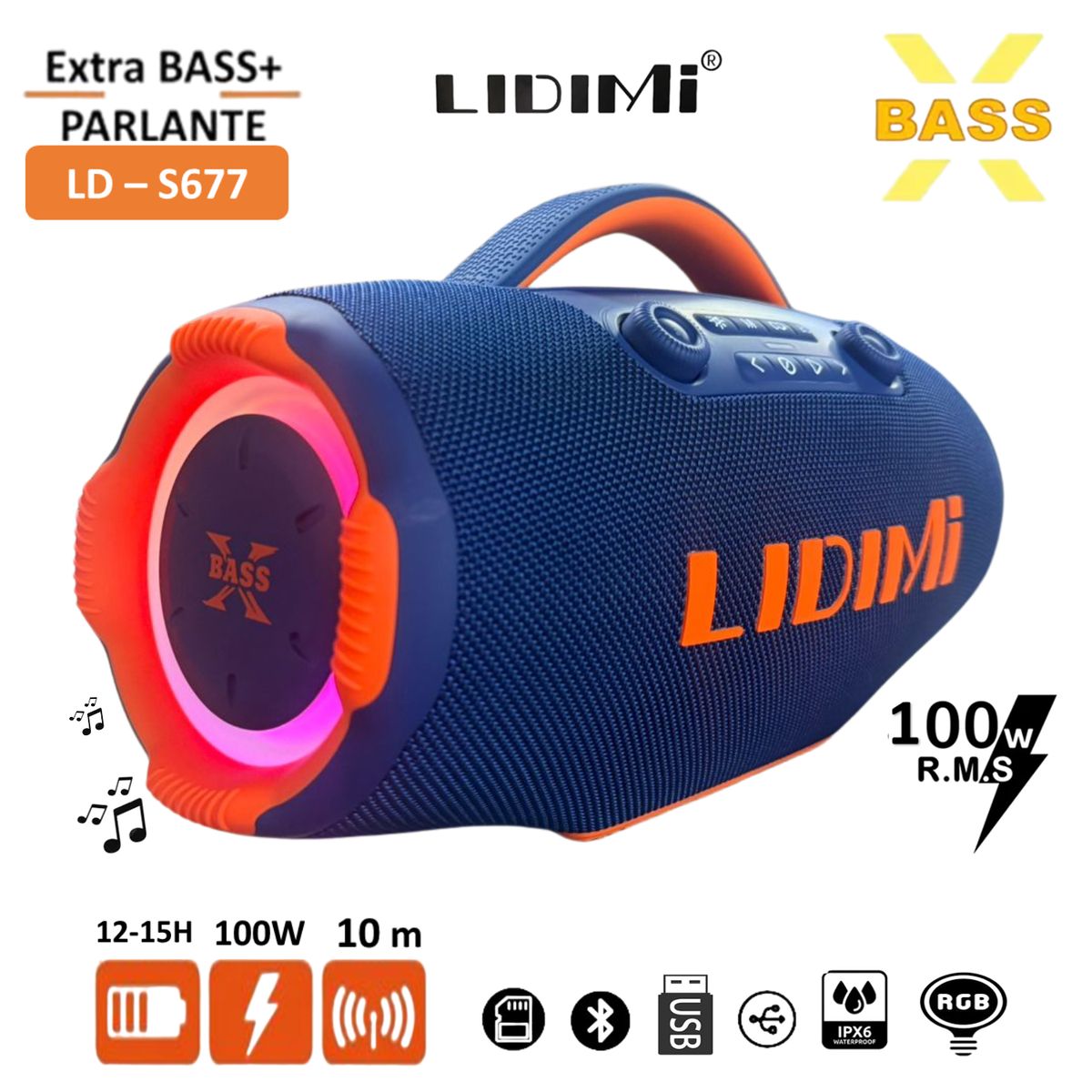 LIDIMI - Parlante Portátil Lidimi LD-S677 Extra Bass 100W Bluetooth USB