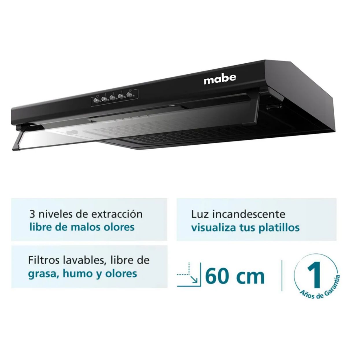 Mabe - CAMPANA EXTRACTORA MABE 60 CM NEGRO - CMU6020PB0