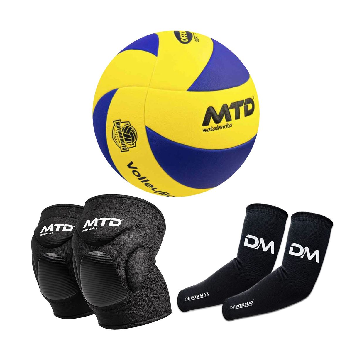MTD - KIT VÓLEY PRO PELOTA PU THERMOSELLADO MTD 5 + RODILLERA GEL MTD + MANGAS DM ADULTO