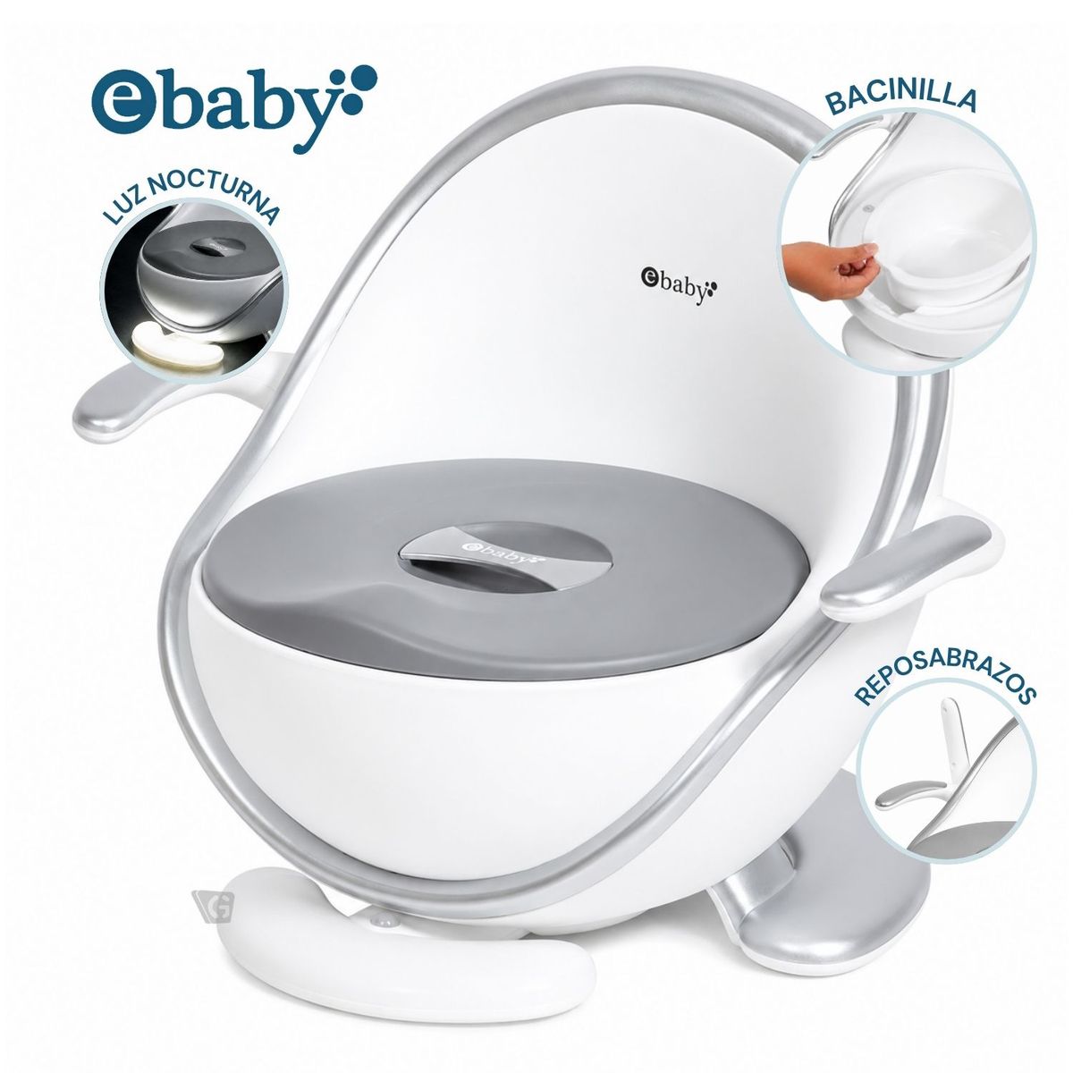 Bacín entrenador con luz «COMFY» Ebaby  Silver, marca EBABY - Foto Principal