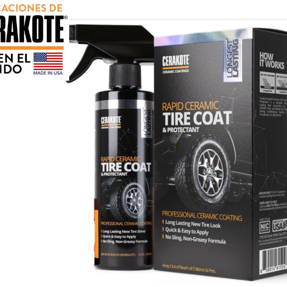 GENERICO - kit Abrillantador profesional con cerámico para neumáticos llantas - Cerakote Made in USA - dura meses