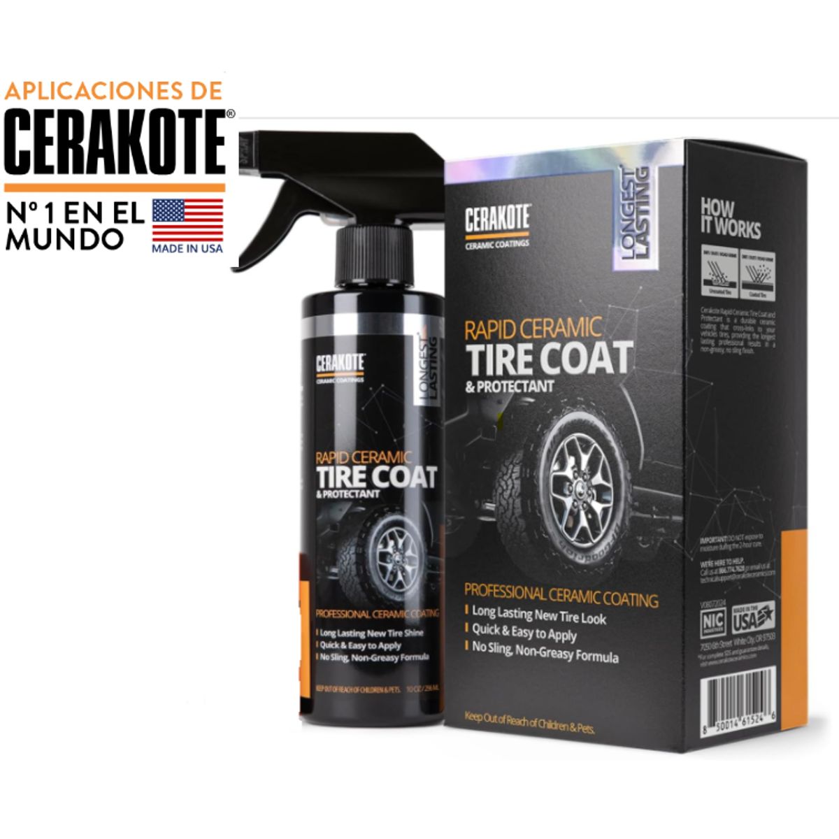 GENERICO - kit Abrillantador profesional con cerámico para neumáticos llantas - Cerakote Made in USA - dura meses