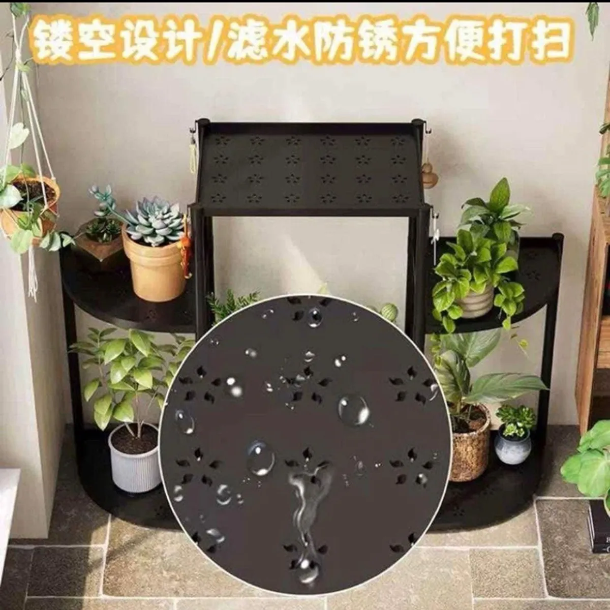 GENERICO - Porta Macetas de Plástico con Soportes Metálicos 5 Niveles para Interior y Exterior Negro