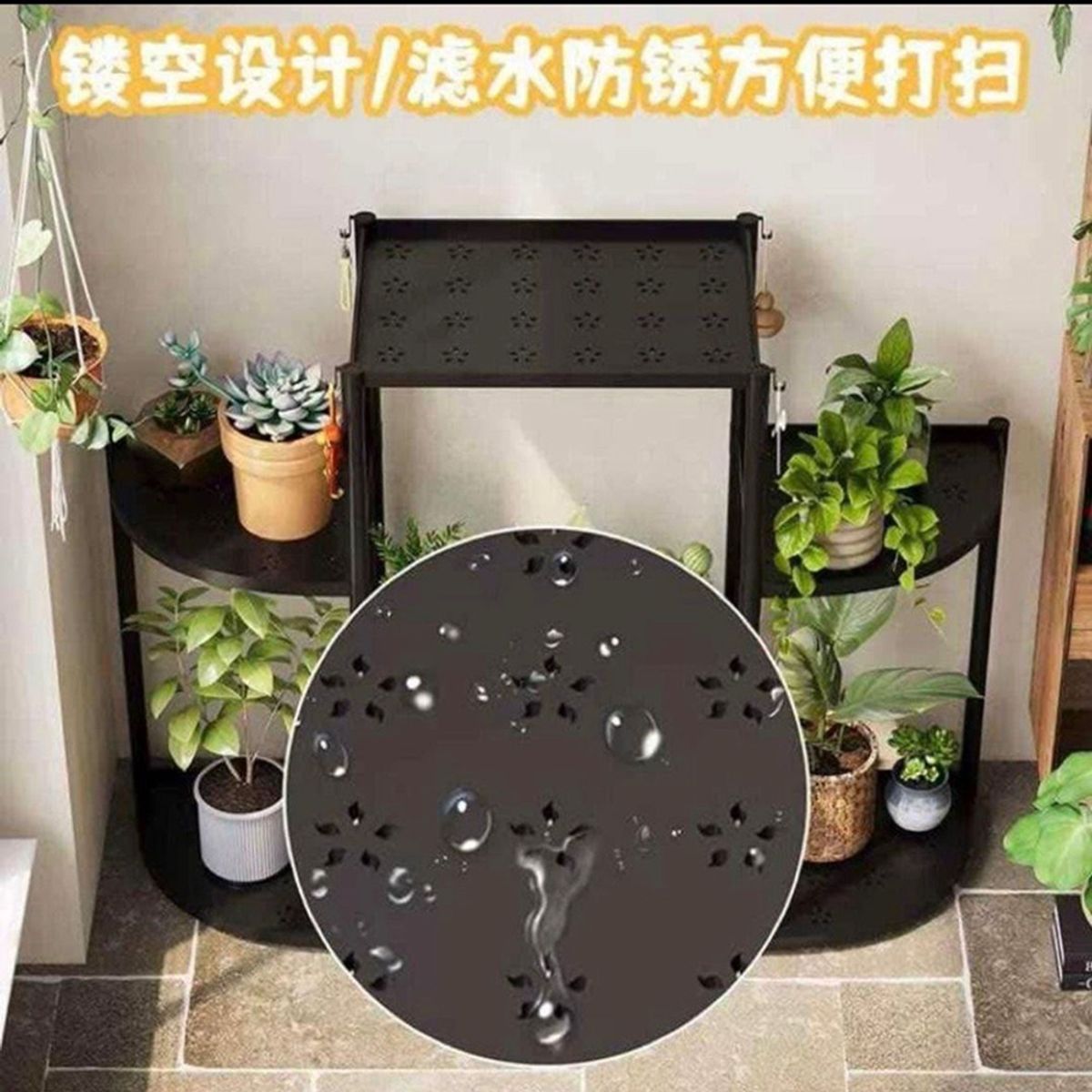 GENERICO - Porta Macetas de Plástico con Soportes Metálicos 5 Niveles para Interior y Exterior Negro