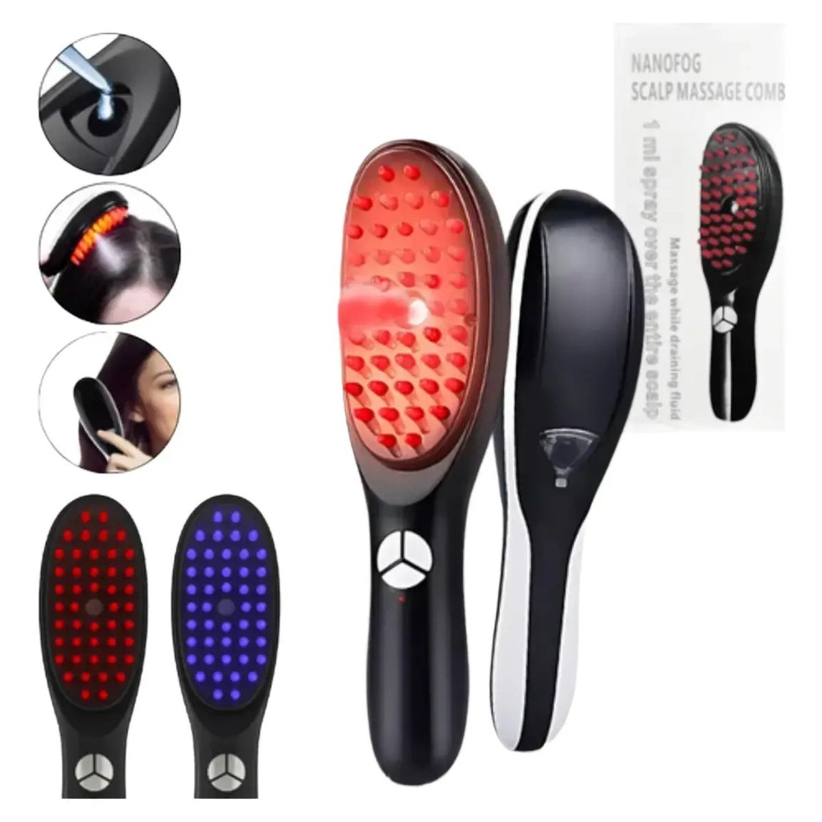 Peine cepillo masajeador LED cuidado capilar fototerapia reduce frizz anticaida nanofog, marca GENERICO - Foto Principal