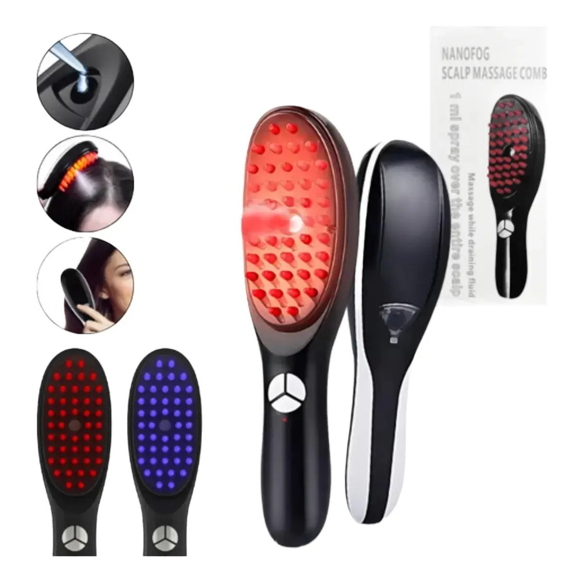 Peine cepillo masajeador LED cuidado capilar fototerapia reduce frizz anticaida nanofog, marca GENERICO - Foto Principal