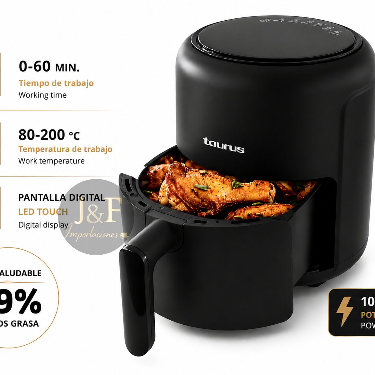 Freidora de Aire Taurus 2.6LT Digital Black Fryer, marca Taurus - Foto 2