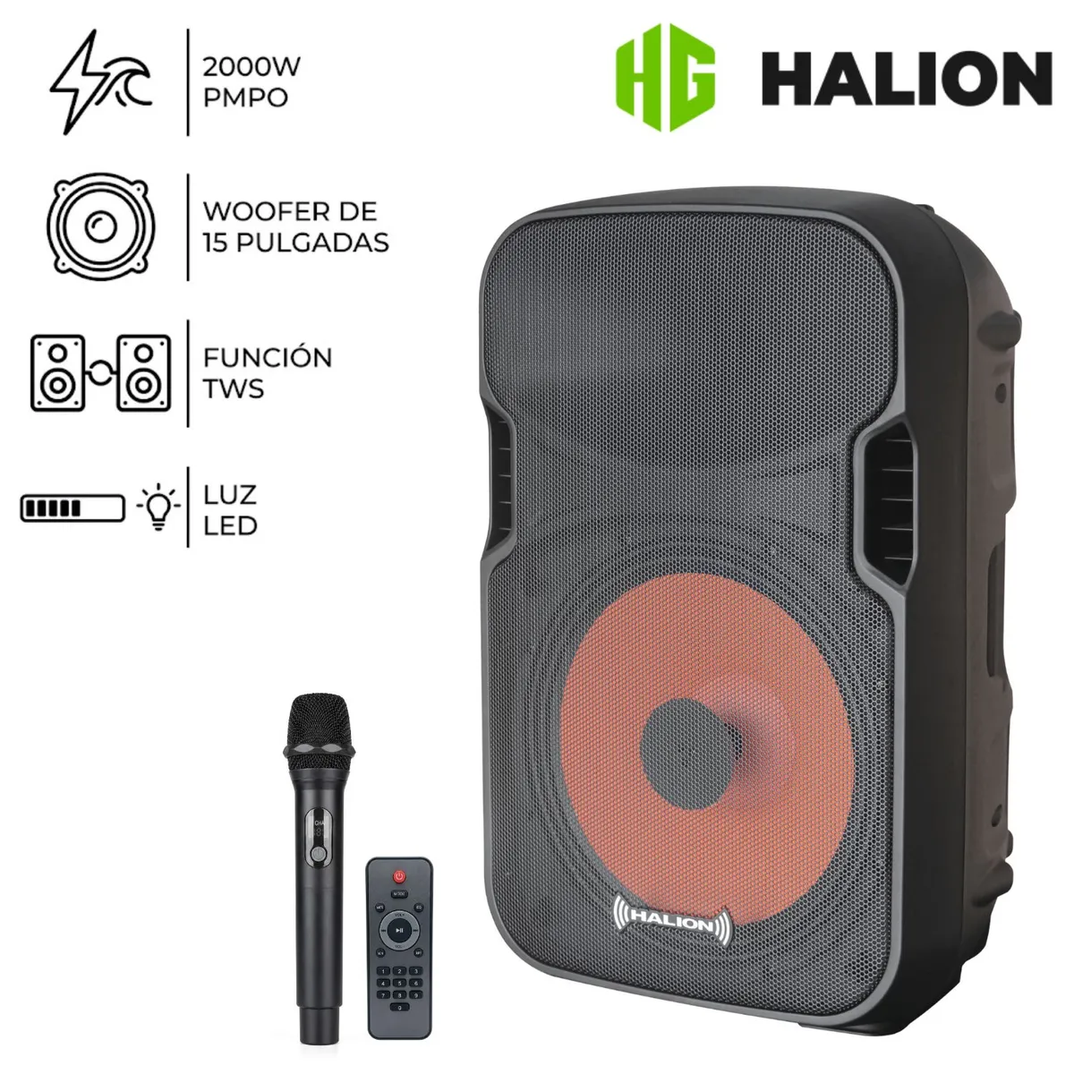 HALION - Parlante Activo Halion PHA 15K USB SD BT Directo AC Full Volumen sin Limites