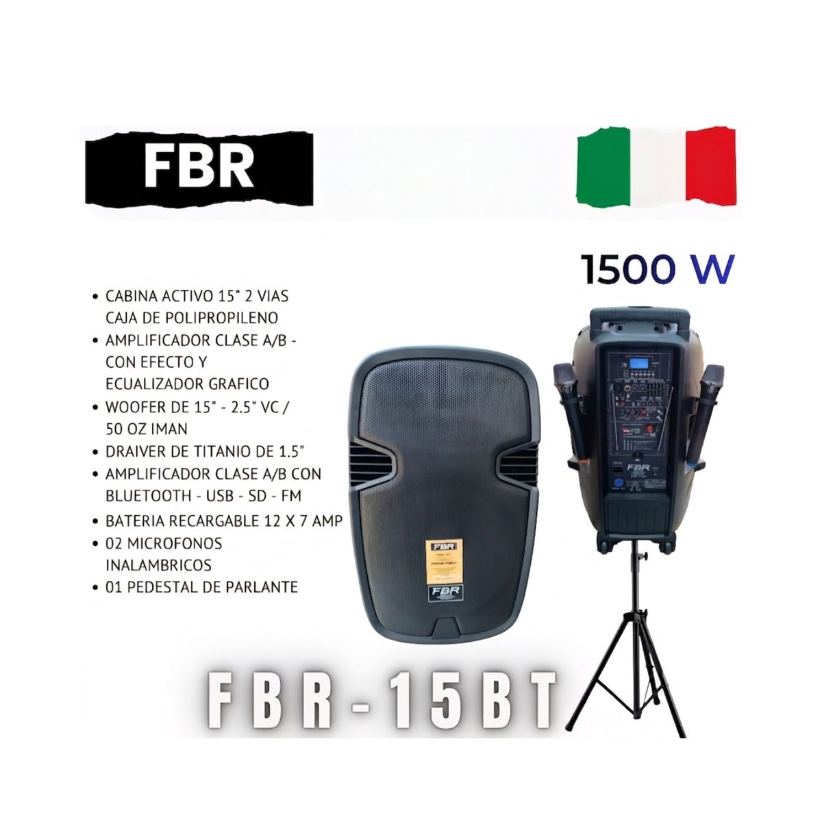 GENERICO - Parlante Activo Recargable Fbr 15bt+ 2 Micro Y Tripode 1500w