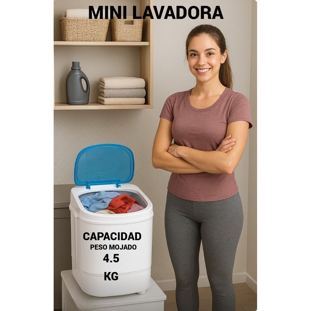 GENERICO - MINI LAVADORA ELÉCTRICA PORTÁTIL DE ROPA ZAPATILLA CON ESCOBILLA PARA LAVADO 4.5KG