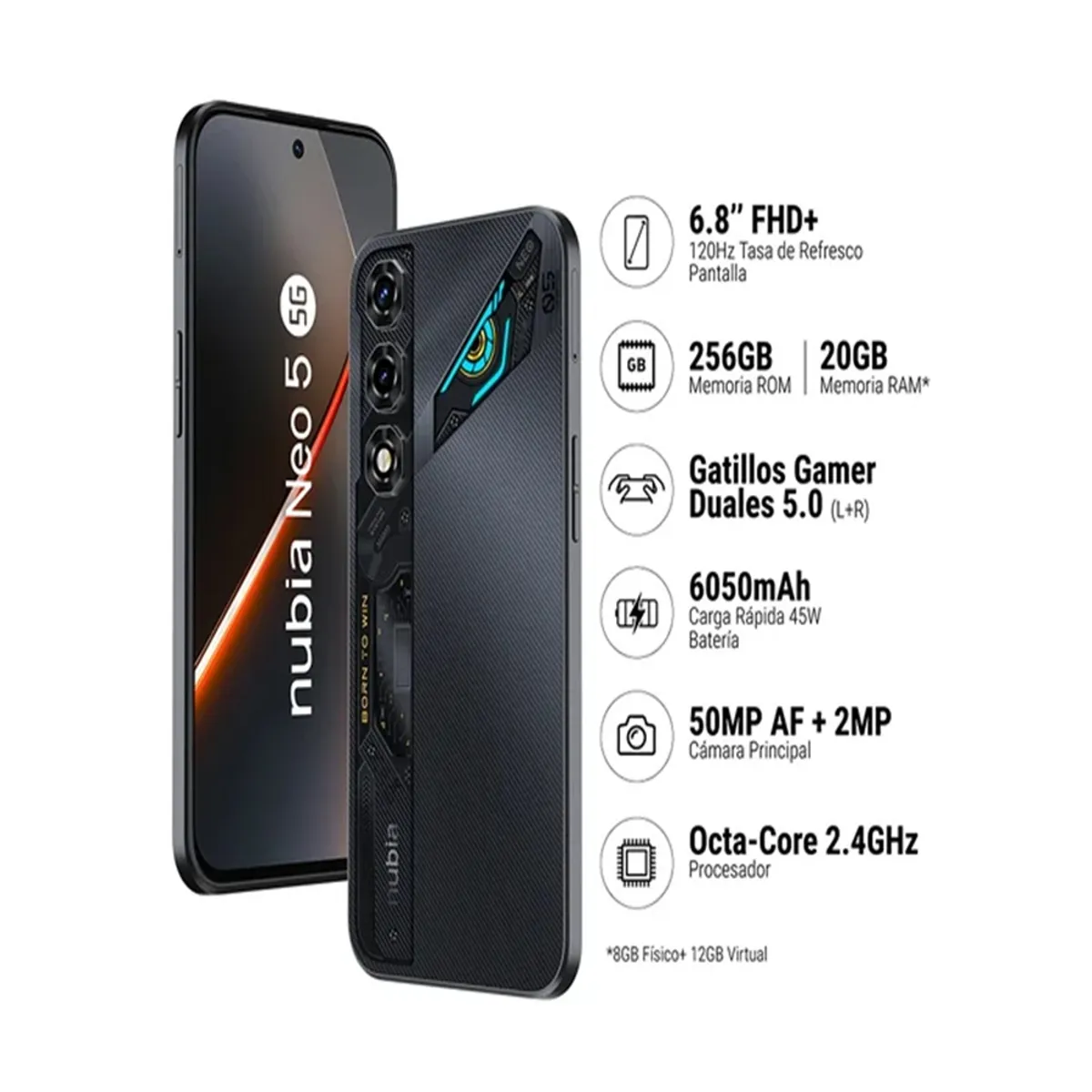 ZTE - ZTE NUBIA NEO 5 5G GAME SUIT EDITION 8GB RAM SHADOW BLACK 256GB ROM - REGISTRADO