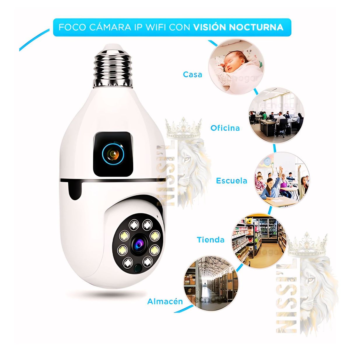 OEM - FOCO CAMARA FULL HD DE SEGURIDAD DOBLE LENTE 360º