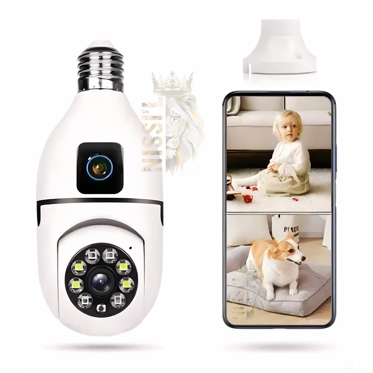 OEM - FOCO CAMARA FULL HD DE SEGURIDAD DOBLE LENTE 360º VISION NOCTURNA Y AUDIO FACIL DE USAR