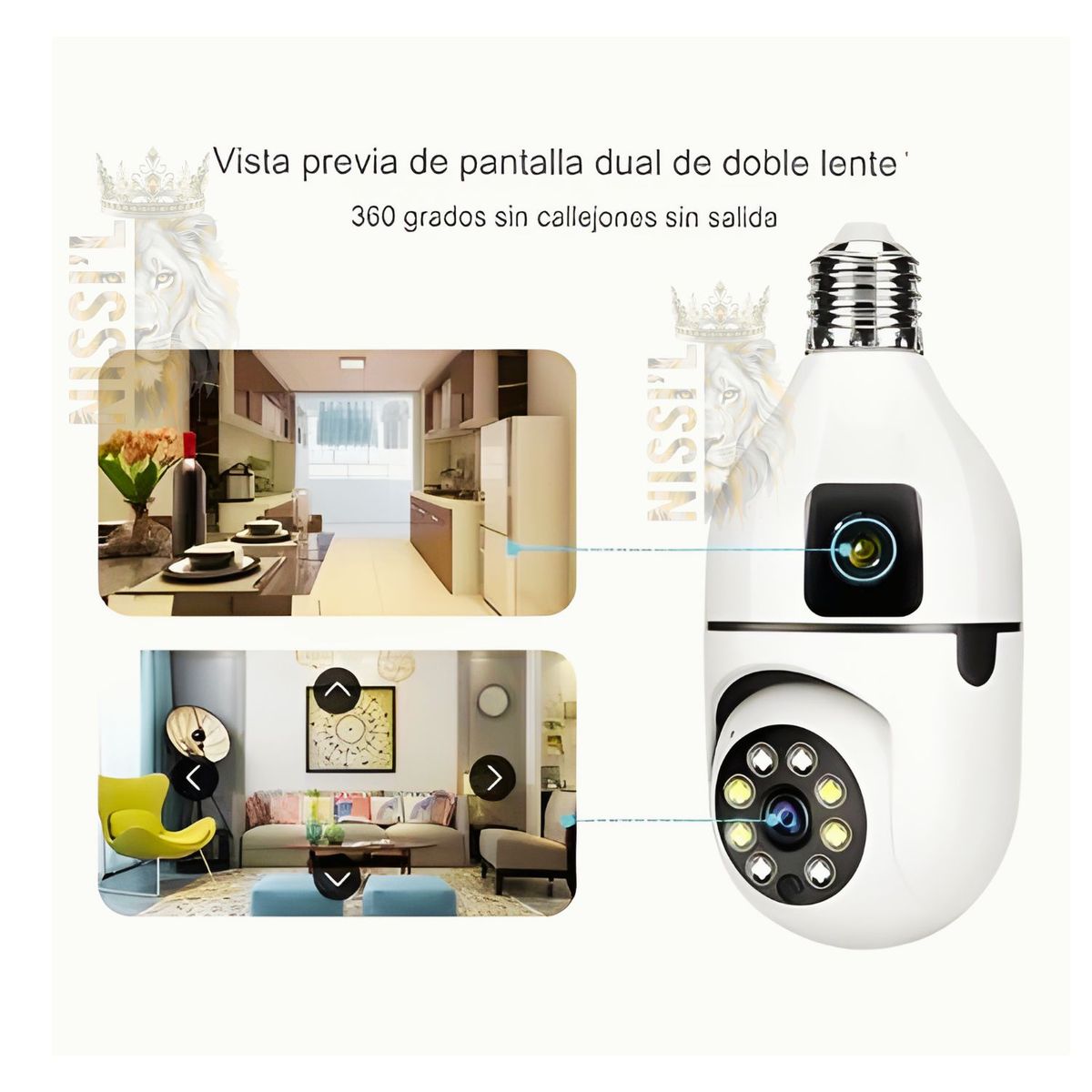 OEM - FOCO CAMARA FULL HD DE SEGURIDAD DOBLE LENTE 360º VISION NOCTURNA Y AUDIO FACIL DE USAR