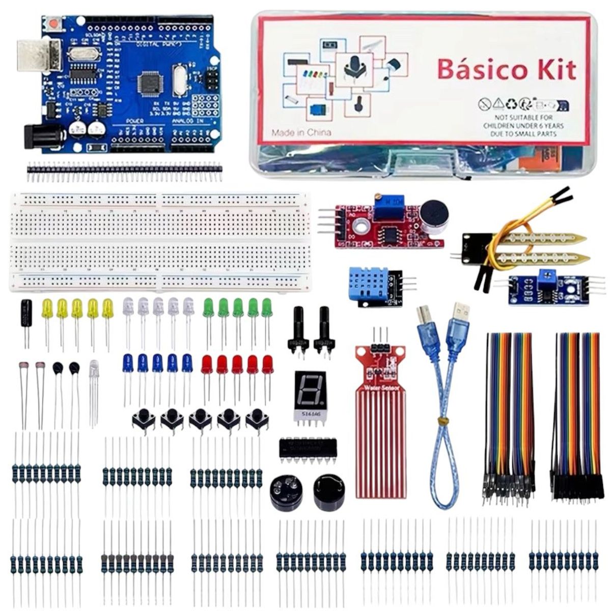 GENERICO - Kit de Electrónica CON Arduino UNO R3 CH340 + Sensores y Componentes